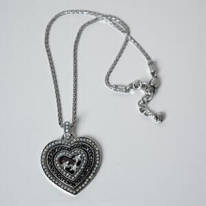 Brighton Starlight Heart Crystal Pendant Necklace Retired Silver Excellent